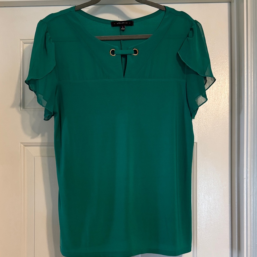 Atelier 29 Green Blouse with Ruffle Sleeves